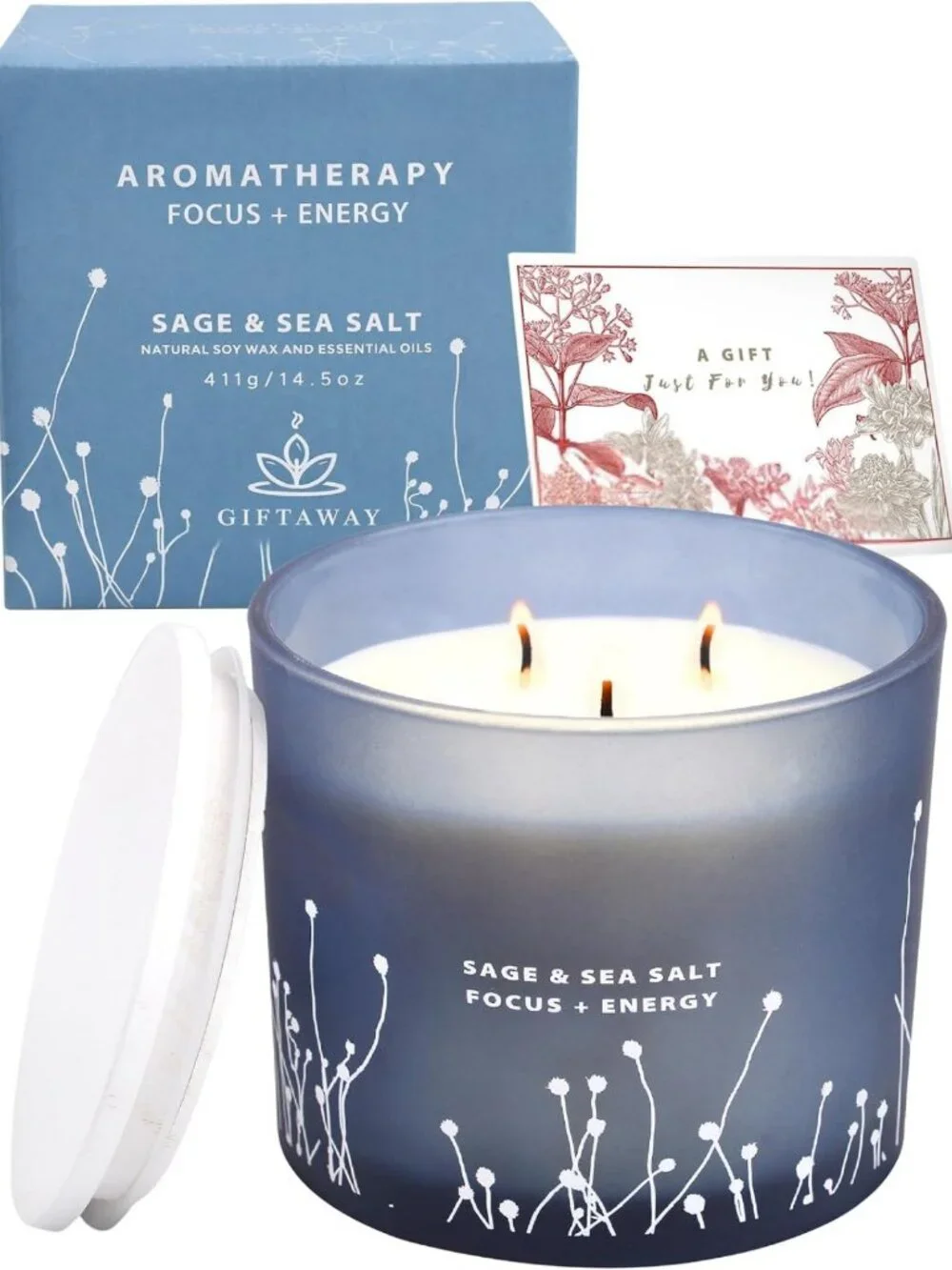 Large White Sage & Sea Salt 3-Wick Soy Candle - Aromatherapy for Cleansing